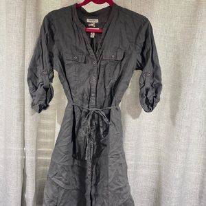Grey linen shirt dress.